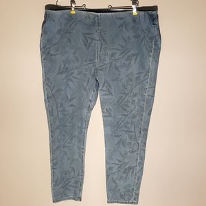 Soft Surroundings pull on embossed botanical print denim light wash jean…